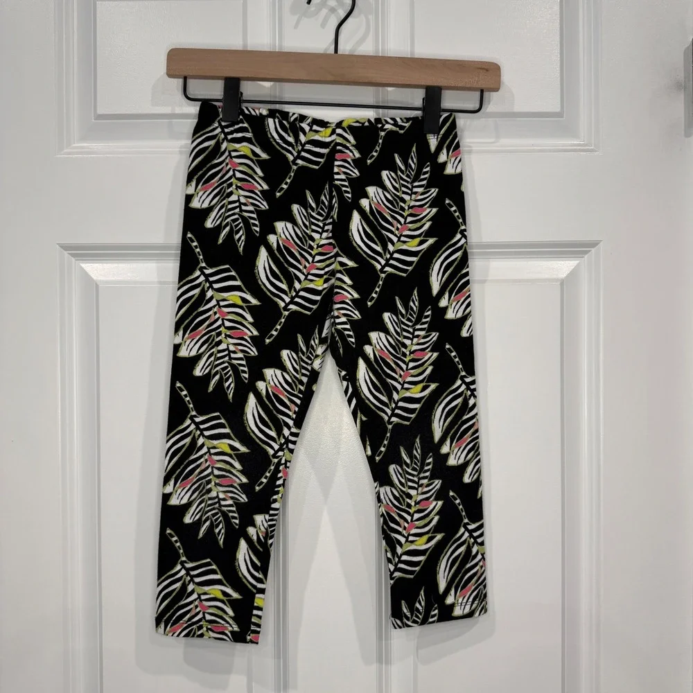 Gymboree Girls Tropical Leaf Zebra Print Capri Leggings Black‎ Size 7/8